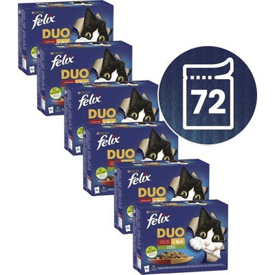 Felix Fantastic DUO hovězí a drůbeží / jehněčí a kuře / krůta a kachna / vepřové a zvěřina 72 x 85 g
