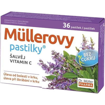 Dr. Müller Müllerovy pastilky šalvěj, vitamin C bez cukru zdravotnický prostředek při chřipce a nachlazení 36 ks – Zboží Mobilmania