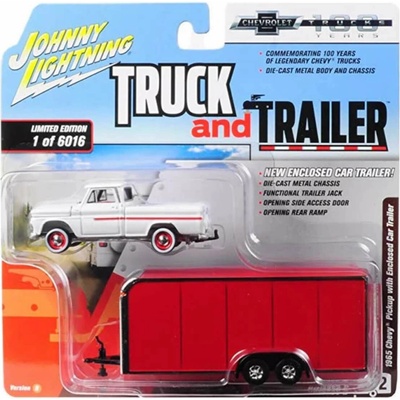 Chevrolet Pickup Truck 1965 + Enclosed Car Trailer Johnny Lightning 1:64