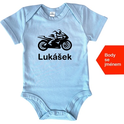 HobbyDárky Dětské body Motorka jméno Modrá Soft Blue