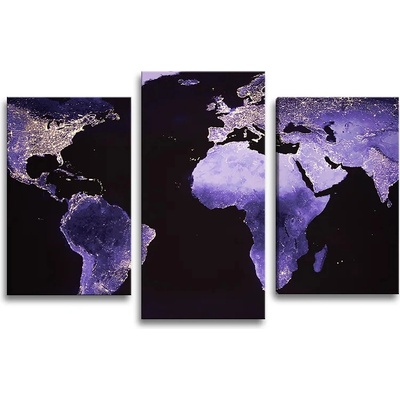 Sablio Obraz - 3-dílný Světelná Mapa sveta - 75x50 cm