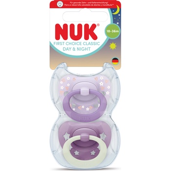 Nuk First Choice биберон залъгалка, силикон, 18+ мес. , 2 бр. , Day&Night, момиче (10177264)