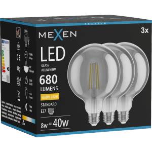 Mexen Vintis 3x LED нажежаема жичка крушка E27, G125, 8W, Топла - 2700K, 680 lm, опушен (L158-E27-0827-70x03)