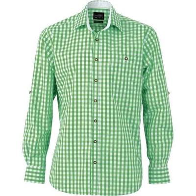 James & Nicholson pánska kockovaná košeľa v tradičnom vzhľade JN 638 green/white