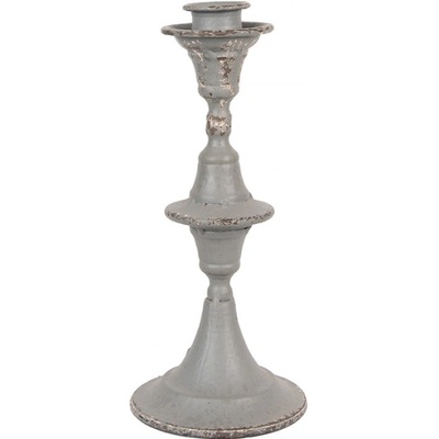 Šedý kovový svícen s patinou a vintage odřením Mansell – 26 cm