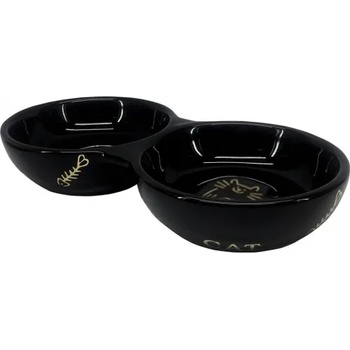 Image 1 of Nobby Съд за храна или вода керамичен Golden Fish Bone черен ДВОЕН - Ø 22 x 4 см 2 х 130 мл NOBBY Германия 82348