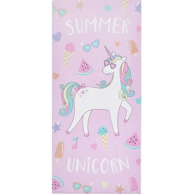Catherine Lansfield ružová fialová bavlnená plážová osuška 76 x 160 cm Summer Unicorn
