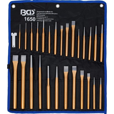 BGS 1650 Sada 28dílů - sekáče, vyražeče, důlčiky v plátěné tašce.