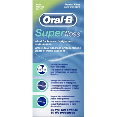 Oral B Super Floss dentální nit na rovnátka a implantáty příchuť Mint 50 ks – Zboží Dáma