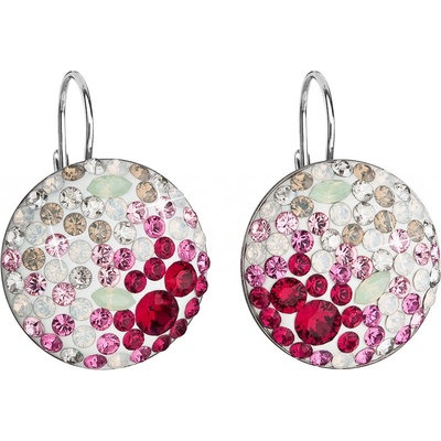 Evolution Group strieborné náušnice visiace s kryštálmi Swarovski mix farieb okrúhle 31161.3 sakura