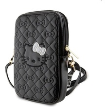 Hello Kitty PU Leather Quilted Pattern Kitty Head Logo Phone Bag černé