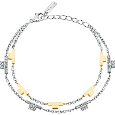 Trussardi Dvojitý oceľový bicolor náramok so zirkónmi T-Logo TJAXC64