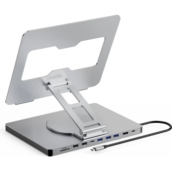 Image 1 of Plasico Computers Докинг станция със стойка за таблет be st108a, 10-портова, usb-c 3.0, pd 100w, 360°, Сива (st108a)