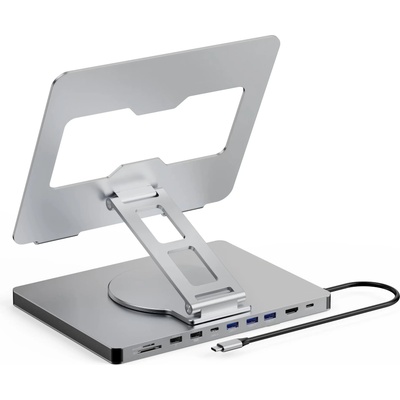 Plasico Computers Докинг станция със стойка за таблет be st108a, 10-портова, usb-c 3.0, pd 100w, 360°, Сива (st108a)