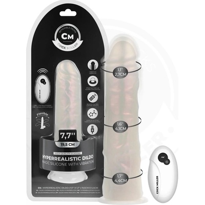 Cock miller dildo with suction cup, lights and vibration with remote control white 19.5 cm