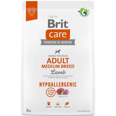 Brit BRIT Care Hypoallergenic Adult Medium Breed Lamb Храна за кучета, суха, за възрастни, средна порода, хипоалергенна, с агнешко, 3 kg