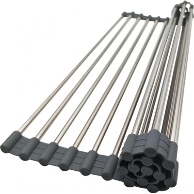 Kinghoff Постелка за сушене на съдове Kinghoff KH 1903, 45х32 см, Устойчива на корозия, Силиконви краища, Неплъзгаща се, Сгъваема, Инокс/сив (9999KH1903)