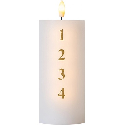 SIRIUS LED svíčka na baterie vosková Sille adventní s čísly, Ø 7 × 15 cm, bílá/zlatá
