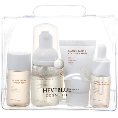 HEVEBLUE - Salmon Caring Centella Special Travel Kit Bag Čistící pěna 30 ml + Tonikum 25 ml + Sérum 13 ml + Krém 20 ml