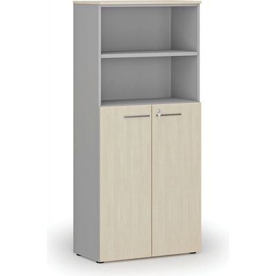 Primo Kombinovaná kancelárska skriňa GRAY, dvere na 3 poschodia, 1781 x 800 x 420 mm, sivá/breza