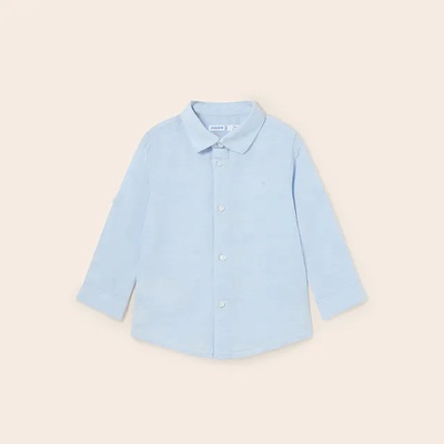 MAYORAL Ленена риза с дълъг ръкав в небесно синьо за бебе момче Майорал