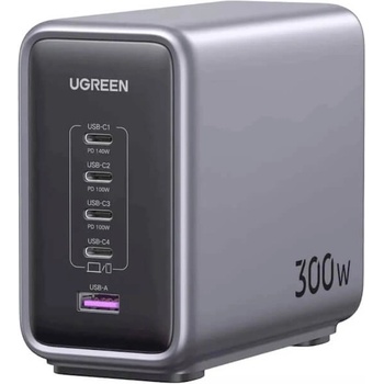 UGREEN Nexode GaN Travel Fast Wall Charger 300W - захранване за ел. мрежа за лаптопи, смартфони и таблети с 4xUSB-C и 1xUSB-A изходи с технология за бързо зареждане (тъмн