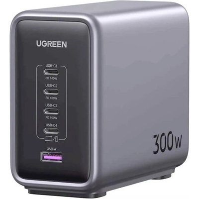 UGREEN Nexode GaN Travel Fast Wall Charger 300W - захранване за ел. мрежа за лаптопи, смартфони и таблети с 4xUSB-C и 1xUSB-A изходи с технология за бързо зареждане (тъмн