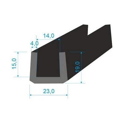 00535023 Pryžový profil tvaru "U", 19x23/14mm, 60°Sh, EPDM, -40°C/+100°C, černý