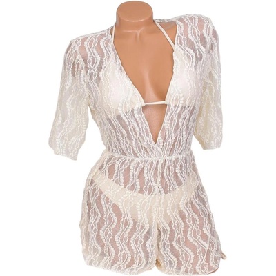 Комплект бански с гащеризон в бежово