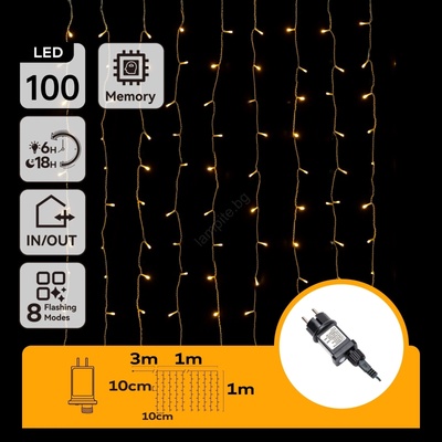 Aigostar - LED външна коледна гирлянда 100xLED/8 функции 4x1m IP44 топло бяло (AI1438)