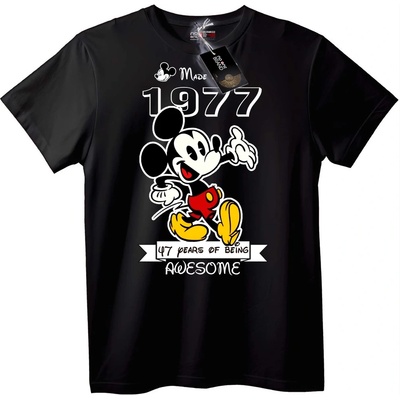 NOONEBRAND Тениска Mickey 1977 47 години страхотен - 2XL, Black