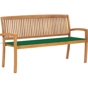 vidaXL Стифираща градинска пейка с възглавница, 159 см, тик масив (3063311)