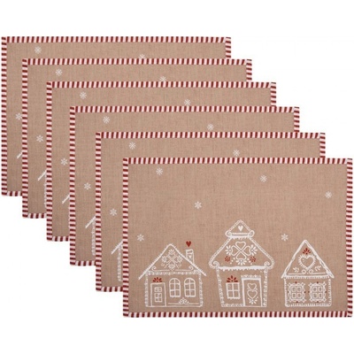Clayre & Eef 6ks hnědé prostírání s perníkovými chaloupkami Gingerbread Bliss 48x33 cm