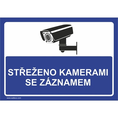 Walteco Střeženo kamerami se záznamem (modrá), 210x148mm, formát A5, samolepka , 20064
