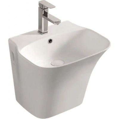 Inter Ceramic Мивка за баня ICC 4637, Inter Ceramic, с полуконзола, стенен монтаж, с отвор за смесител и преливник, порцелан, бял, 48x42x38см (4637)