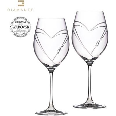 Crystalex Bohemia Glass Sklenice na červené víno se Swarovski Elements Hearts 470 ml