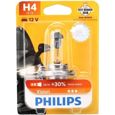 Philips Автомобилна крушка Philips - H4, Vision +30% more light, 12V, 60/55W, P43t-38 (47480330)