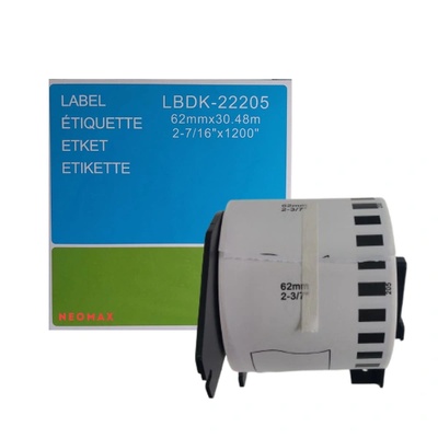 Brother Бяла непрекъсната, съвместима, хартиена лента Brother DK-22205, 62mm x 31m