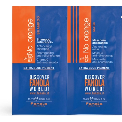 Fanola Комплект Fanola: Без портокал Екстра син пигмент Крем-маска за лечение на коса За подхранване 15 мл + Без портокал Екстра син пигмент Шампоан за коса За подхранване 15 мл