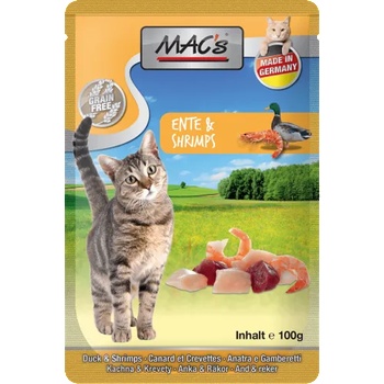 MAC's Mac’s Cat Adult GRAIN FREE, пауч за пораснали котки, БЕЗ ЗЪРНО, с Патешко месо и скариди, 100 гр - Германия - 857VE