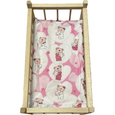 SDS Matrac do postieľky pre bábiky Medvedík srdiečka ružová 50x28 cm