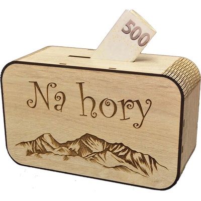 Drevená pokladnička s nápisom - Na hory
