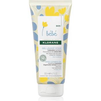 Klorane Bébé Calendula нежен измиващ гел за деца от раждането им с дозатор 200ml