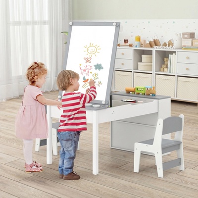 Costway Dětský dřevěný stůl s tabulí 2 v 1 GREY