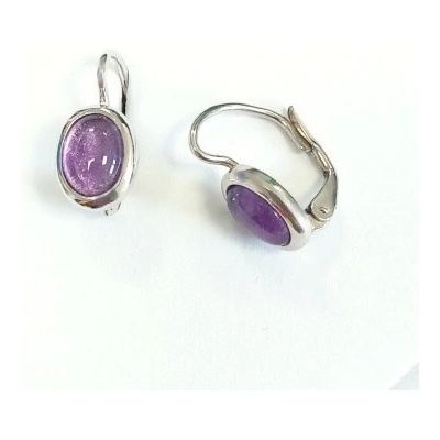 Čištín Stříbrné náušnice přírodní ametyst 8x6 mm - NK 1355
