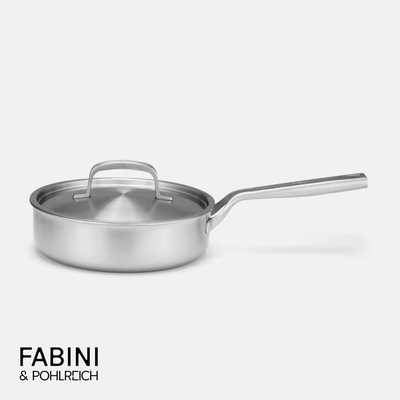 Hluboká pánev FABINI & Pohlreich, 24 cm (2,5 l) - Nerezová beznýtová hluboká pánev z pětivrstvé nerezové oceli s poklicí
