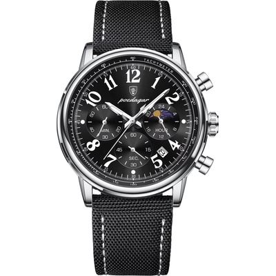 Poedagar Мъжки часовник Poedagar CS1884, текстил, черно-сребрист, черен циферблат (CS1884)