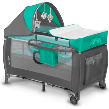 Lionelo - Детско креватче за пътуване SVEN PLUS сив/тюркоаз (LN0143)