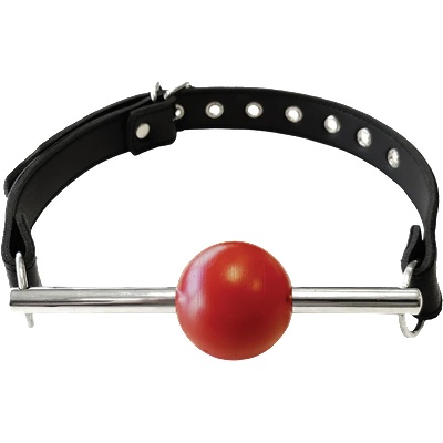 Rouge Leather Ball Gag with Removable Rubber Red Ball with Stainless Steel Rod BLACK/RED