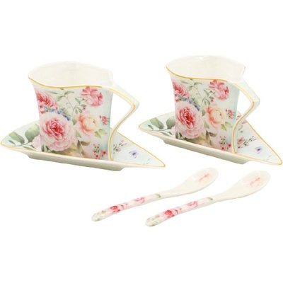 Home Elements Šálky s podšálky a lžičkami tvarované Růže 2 x 250 ml